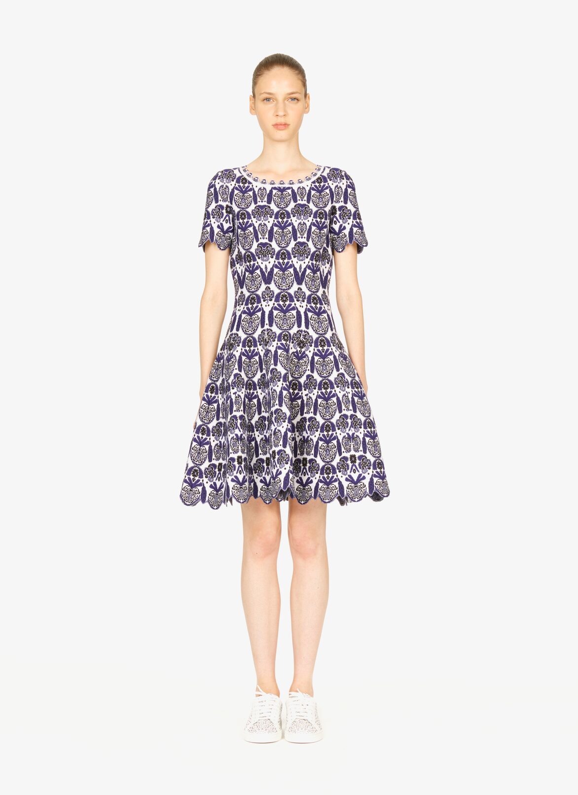 Flared Knitted Dress ALAÏA WHITE/BLUE FLARED KNITTED DRESS